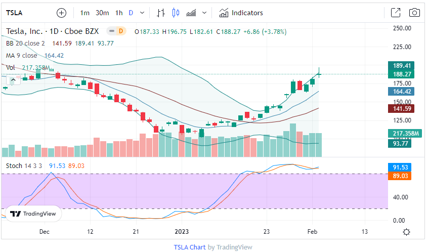 테슬라(TSLA) Chart &amp; Indicators 23.02.02