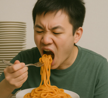 빠르게 먹는 습관이 형성된 사람의 이미지
