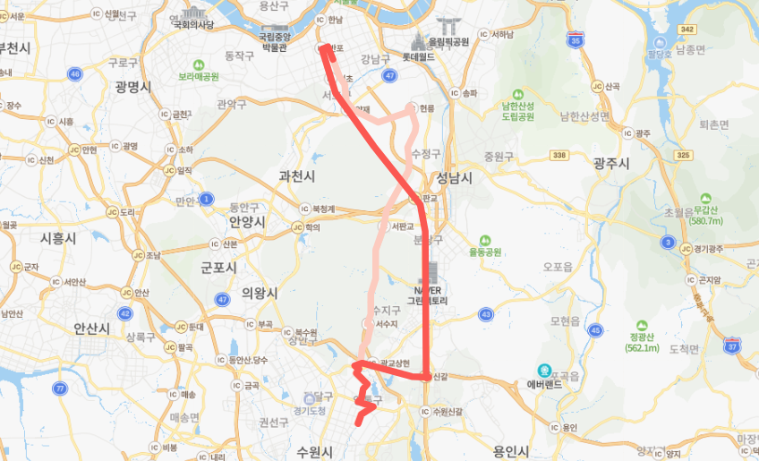  [광역급행] M5422 버스 노선 시간표 : 수원 삼성전자, 광교 ~ 강남역, 양재역