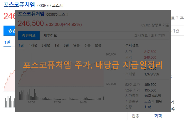 포스코퓨처엠 주가, 배당금 지급일정리