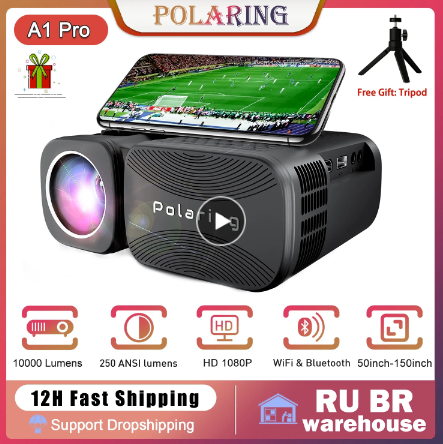  Polaring A1 Pro 1080P 디지털 프로젝터, 비디오 프로젝터, 5G 와이파이, 10000 루멘, 250Ansi 시네마 홈 캠핑 프로젝터