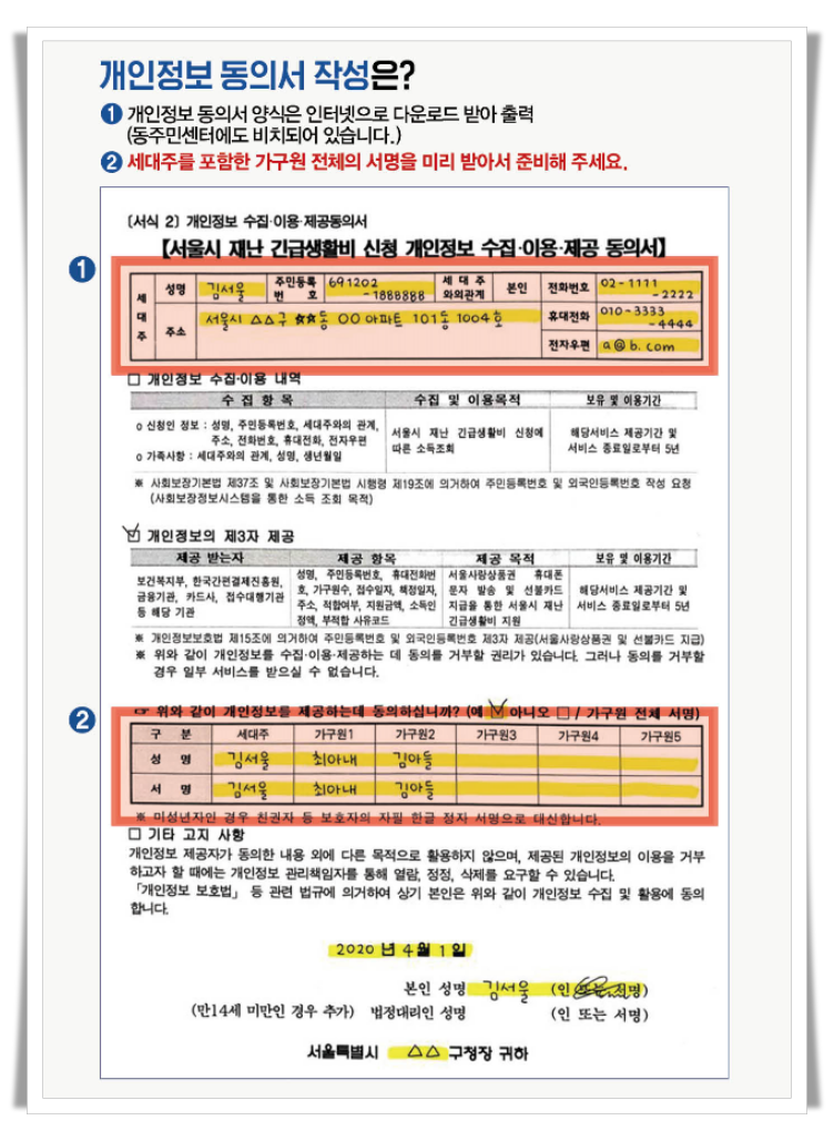 개인 정보 동의서 작성 예시