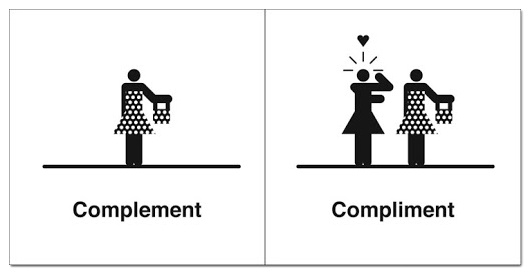  complement 보완하다,compliment  칭찬하다.