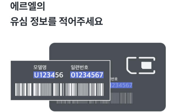 에르엘 유심 정보 입력 화면