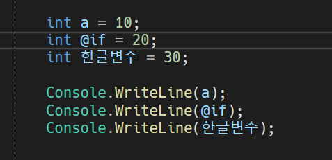  C# 코딩의 기초 3 키워드 | 변수 이름 규칙 | 식별자 포맷팅