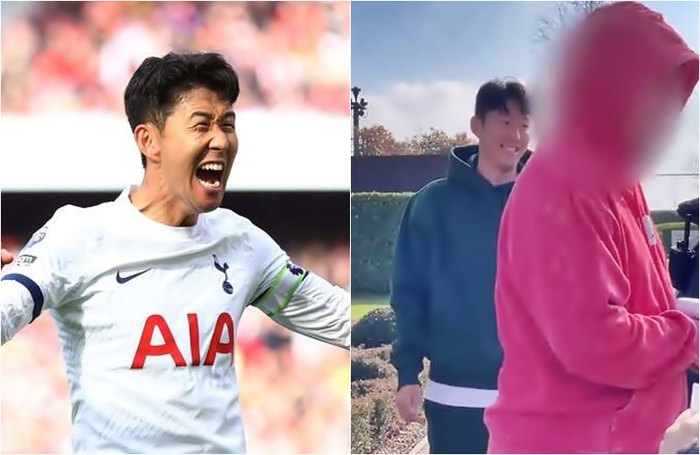손흥민 자료사진(왼쪽)과 리셀러로 추정되는 빨강 후드티 입은 남성. 출처 연합뉴스, SNS