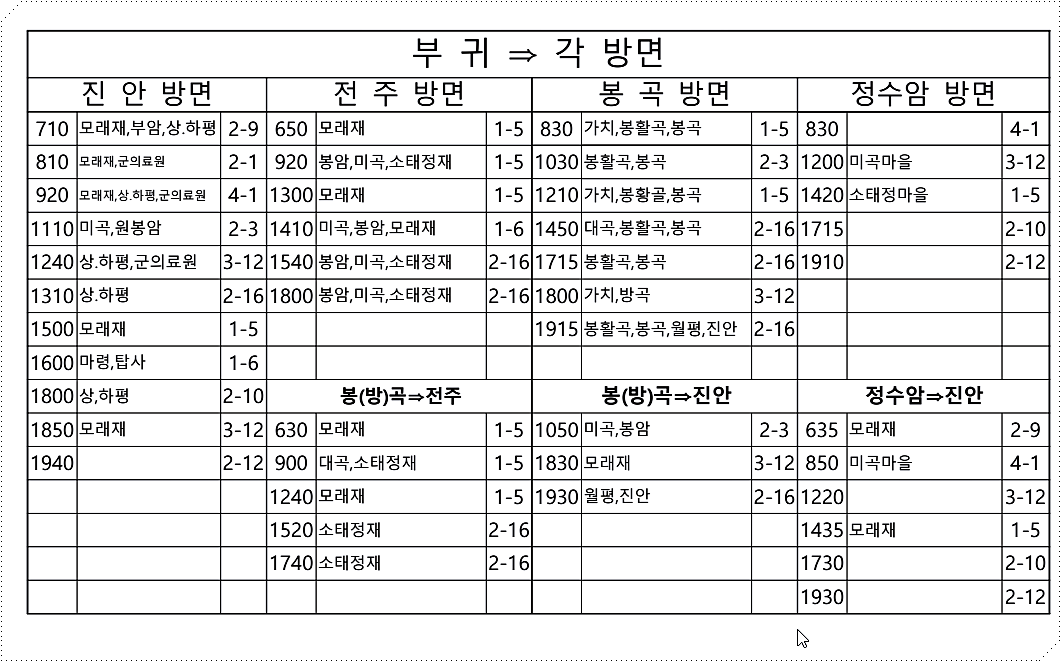 부귀 시내버스 시간표