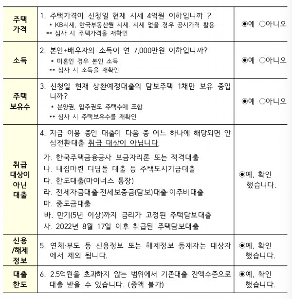 안심전화대출 자격 체크리스트&#44; 출처 : 금융위원회