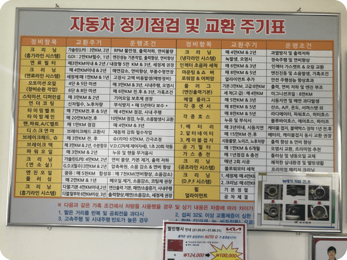 기아오토큐정비소-자동차정기점검-교환주기표