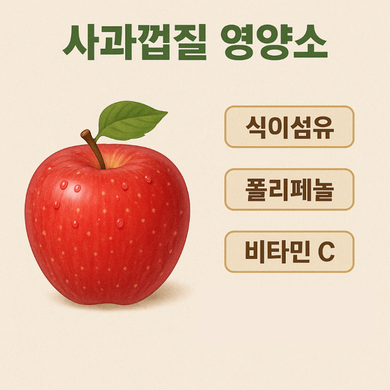 사과껍질 주요 영양소 인포그래픽 – 식이섬유, 폴리페놀, 비타민 C 포함