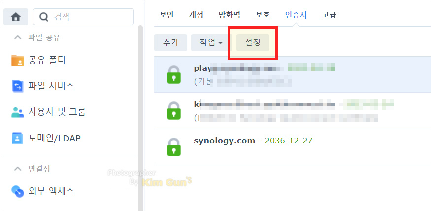 시놀로지 DSM에 연결된 도메인