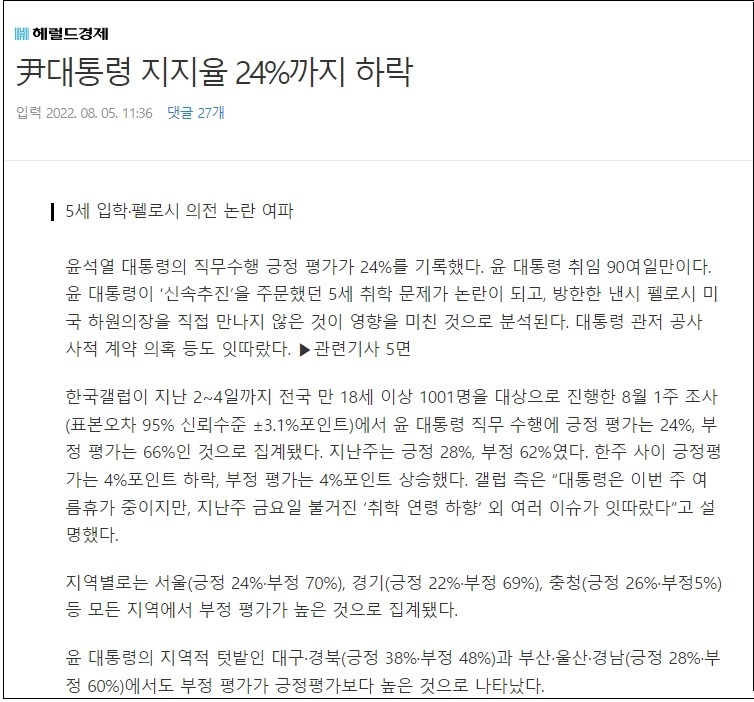  "언론의 여론조사 24%?...그래 그럼 얼른 탄핵해"