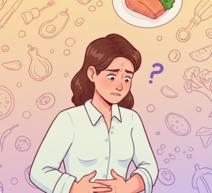 음식 알레르기로 소화불량 여성 일러스트