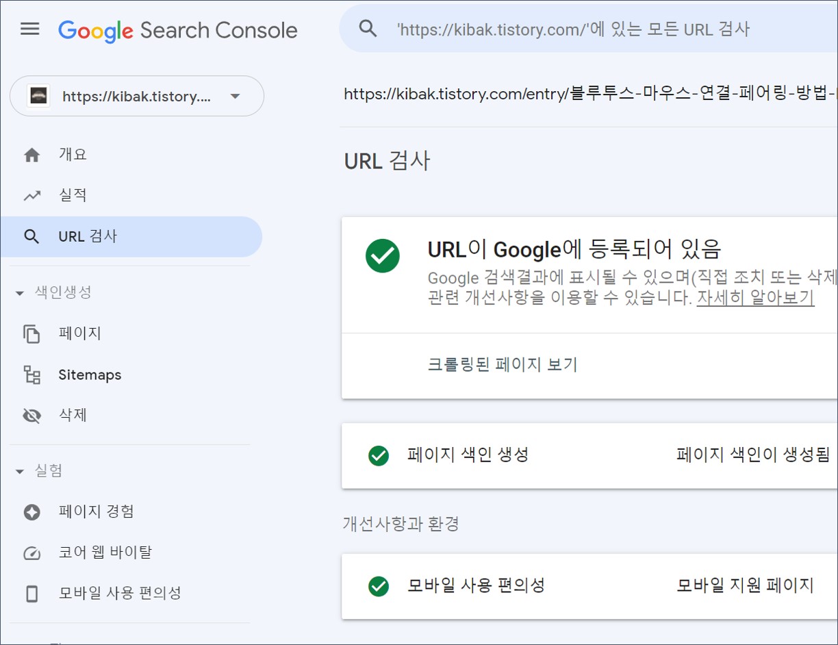 구글 서치 콘솔 화면