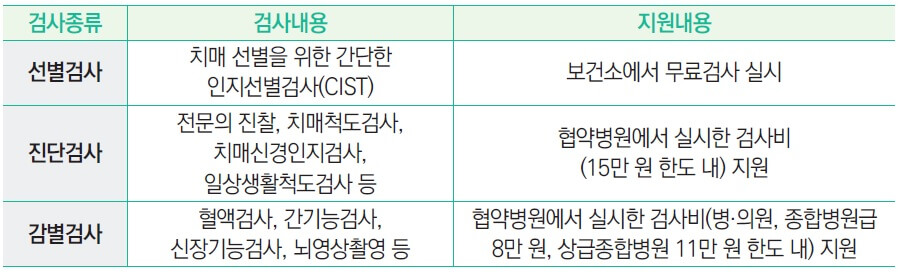 치매검진 지원내용