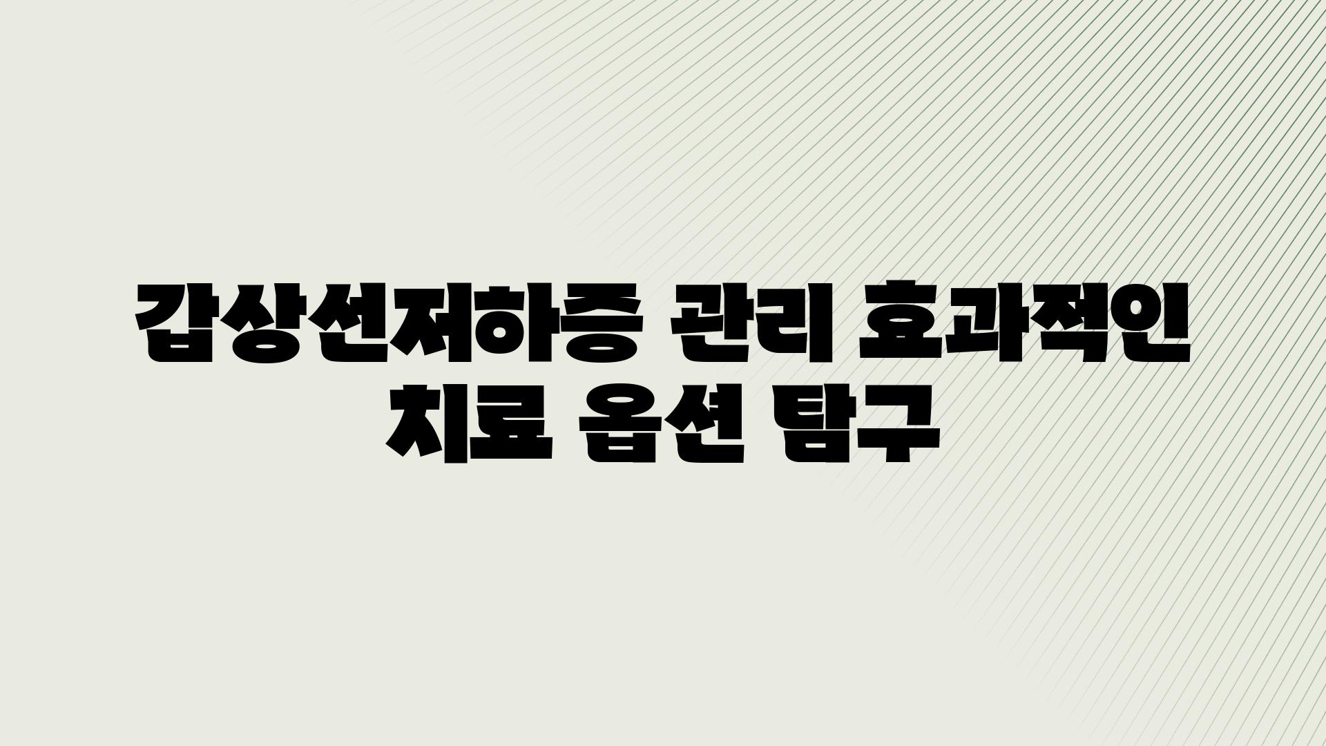 갑상선저하증 관리 효과적인 치료 옵션 비교