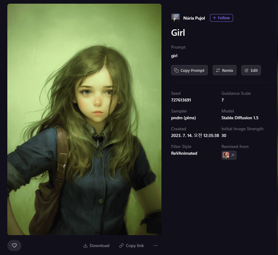 Playground AI 그림 - 청남방 입은 소녀