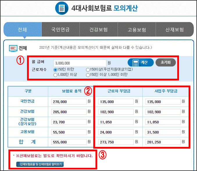 4대보험료-모의계산기