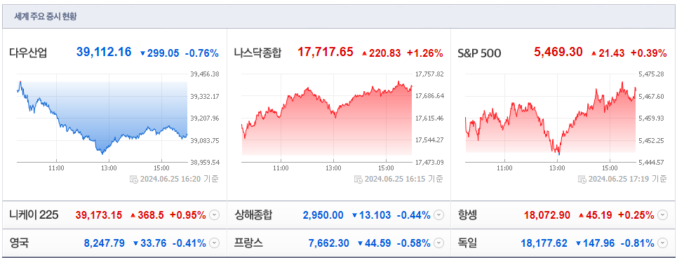 24.06.25 세계주요증시현황