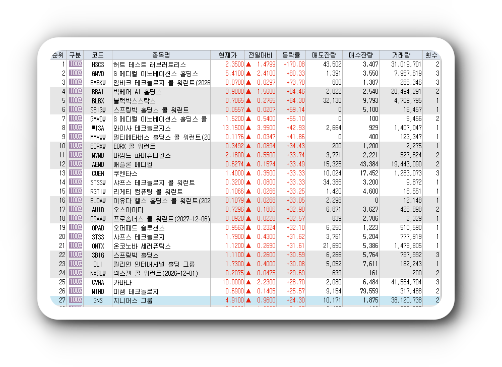  1월30일 미국주식 상승률 상위 종목 TOP 300