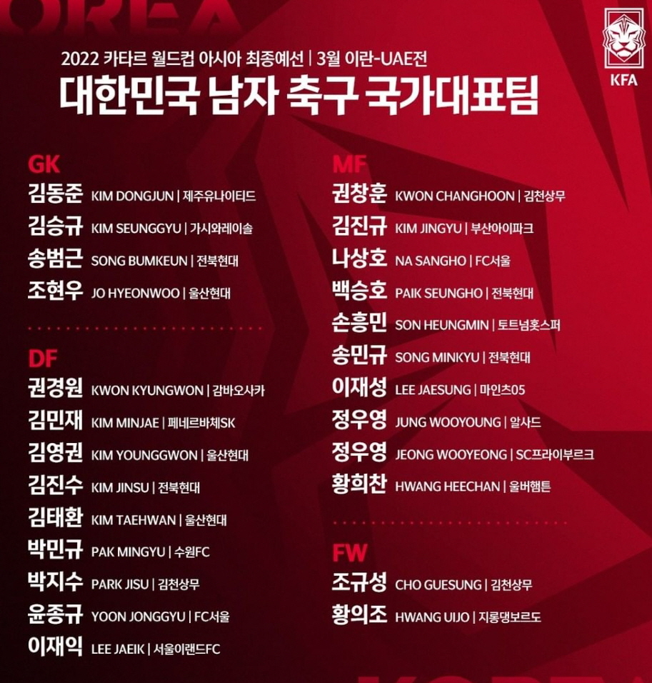 한국-축구-대표팀-명단