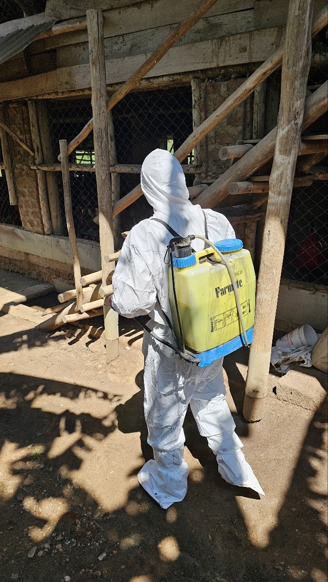 축사내 직접 소독하는 황한솔 대표