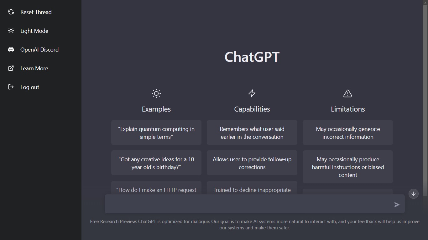 Chat GPT 초기화면