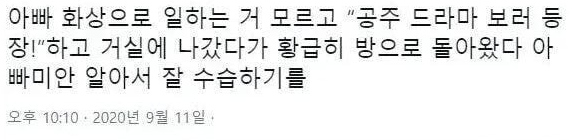  아빠가 거실에서 화상 근무하는 걸 몰랐던 딸