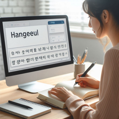한글 텍스트 편집 프로그램에서 작업하는 모습