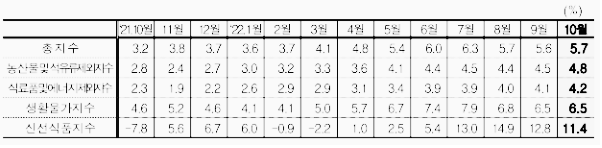 2022년 소비자 물가 상승률 (월별)