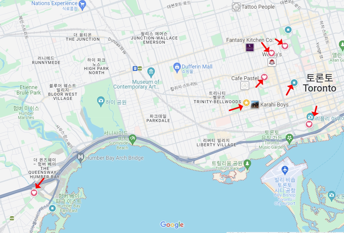 토론토 여행지 지도표시