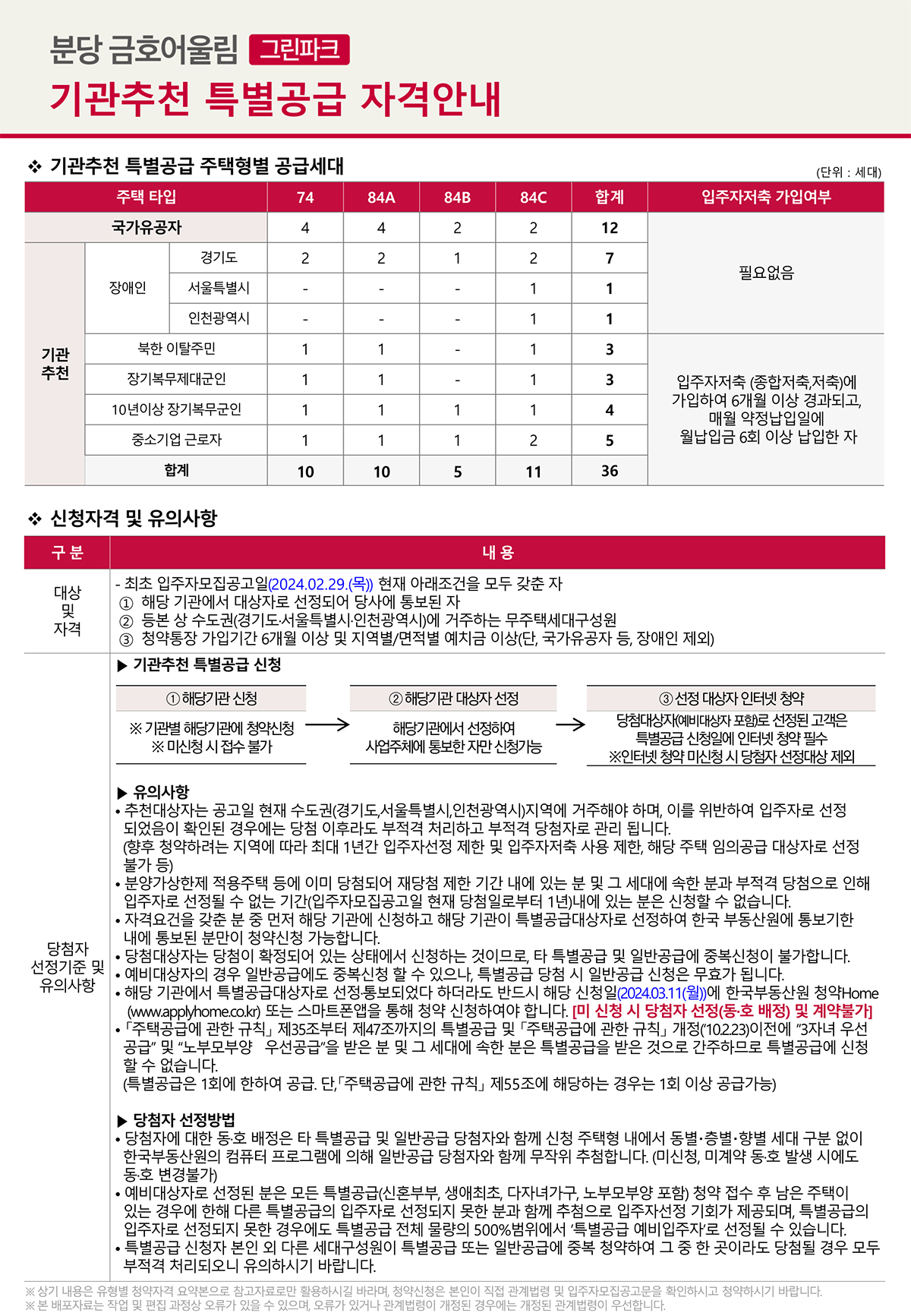 분당 금호어울림 그린파크 아파트-청약안내문-특별공급-기관추천