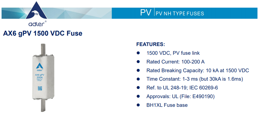  ADLER 태양광 퓨즈 AX6 1500 Vdc gPV Fuse PV Fuse