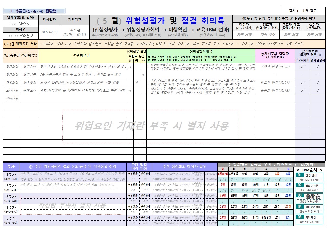 건설업 상시 위험성평가 작성양식