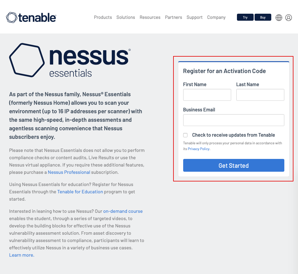 2. Nessus Essentials Activation Code 받기