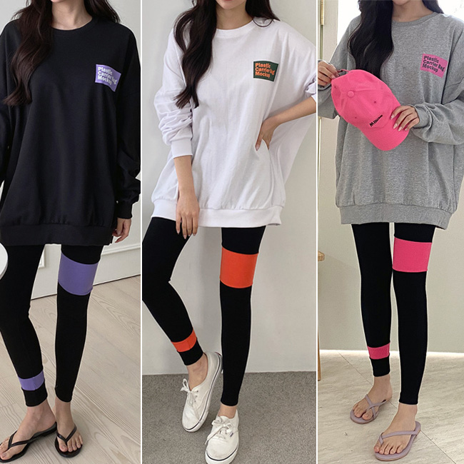  스퀘어 블럭 레터링 포인트 레깅스세트
