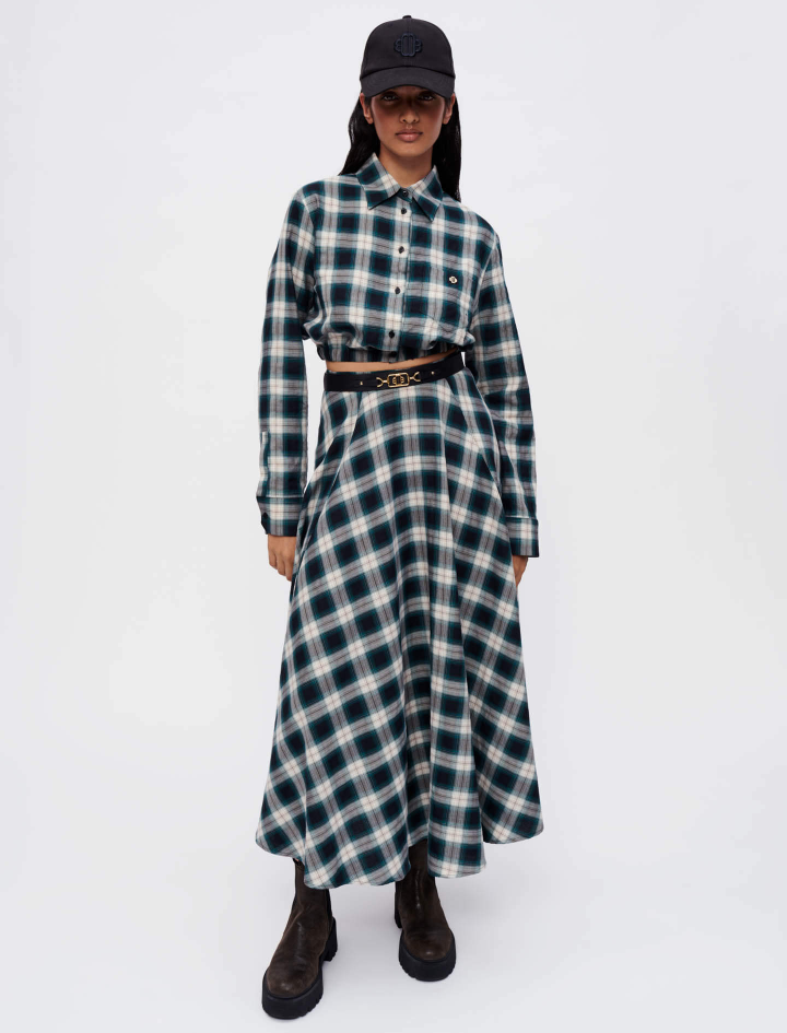 CROPPED CHECKED COTTON SHIRT / MAJE