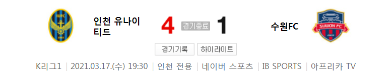  2021 K리그1 / 5라운드 - 인천 유나이티드 대 수원FC (2021년 3월 17일 경기 하이라이트)