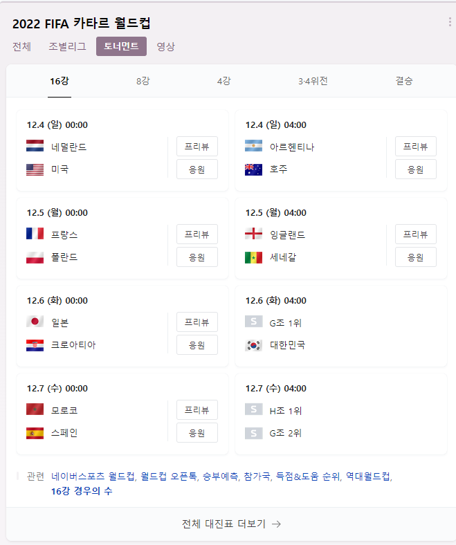  카타르 월드컵 대한민국 16강 진출!