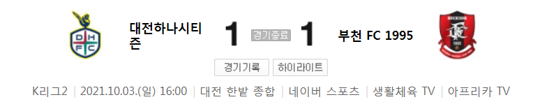  32라운드 K리그2 - 대전 대 부천 (2021년 시즌 축구 경기 하이라이트)