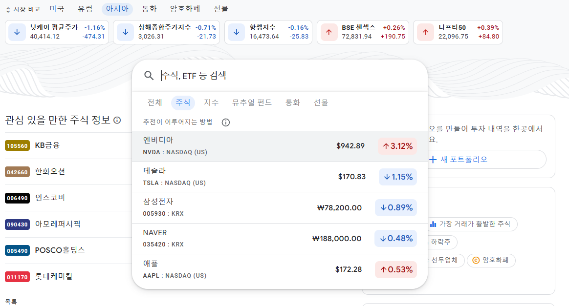 구글 파이낸스 티커