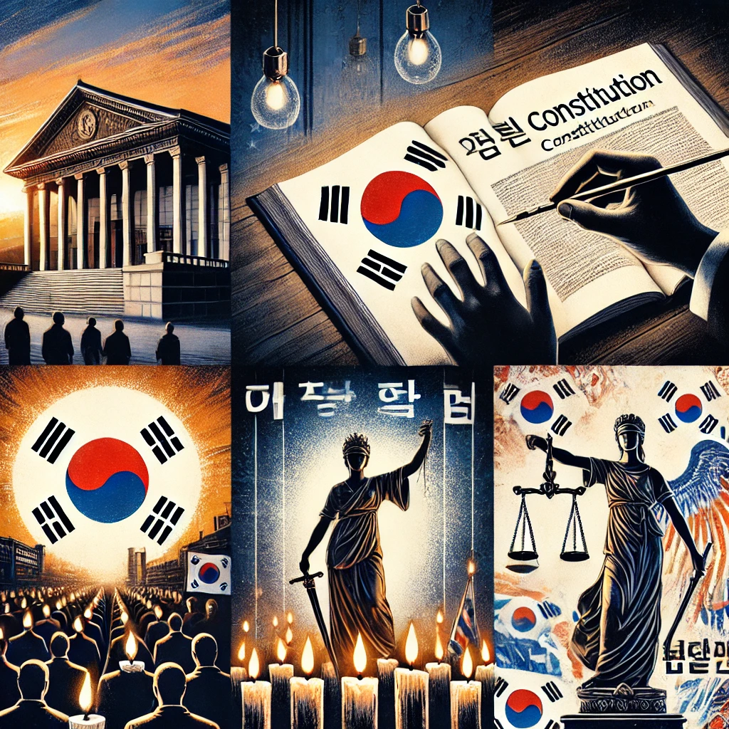 헌법과 민주주의를 상징하는 다양한 일러스트 장면 조합 