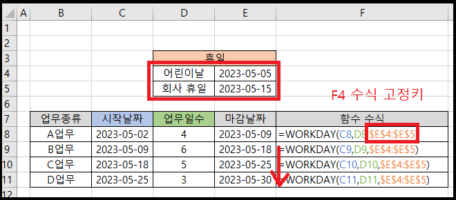 함수 수식 고정 단축키