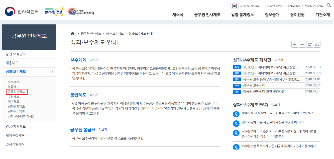  2021년 공무원 호봉표. (30초만에 일반직, 교사, 군인 월급 찾는 방법)