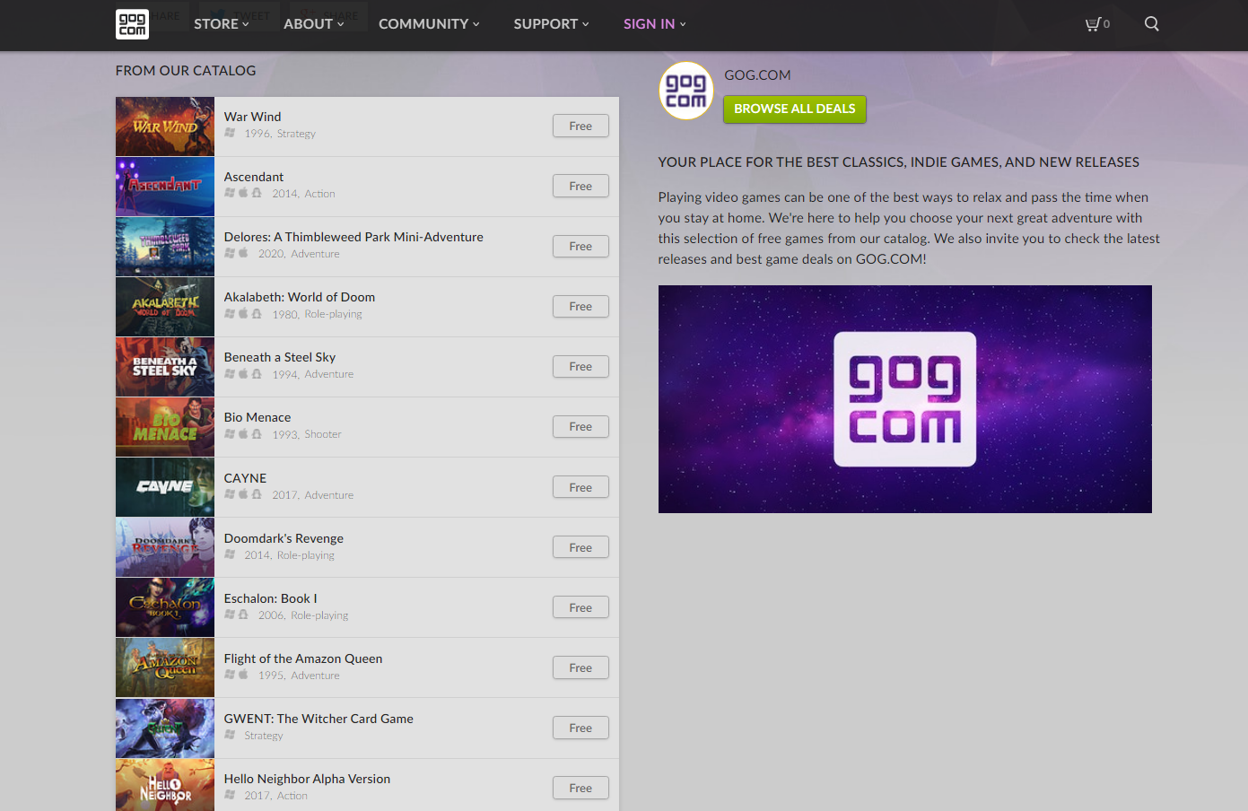  GOG.COM 게임 무료 배포