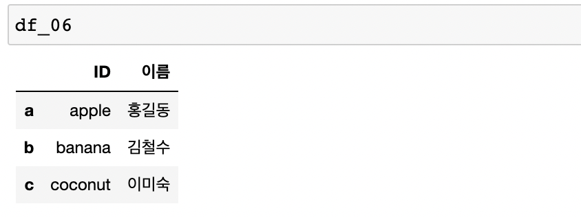 [그림 7] index를 지정하여 데이터프레임 생성하기