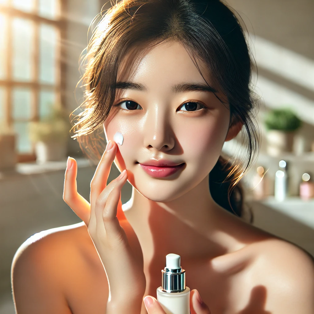 상쾌한 아침 햇살과 함께 스킨케어를 하는 모습을 담은 이미지
