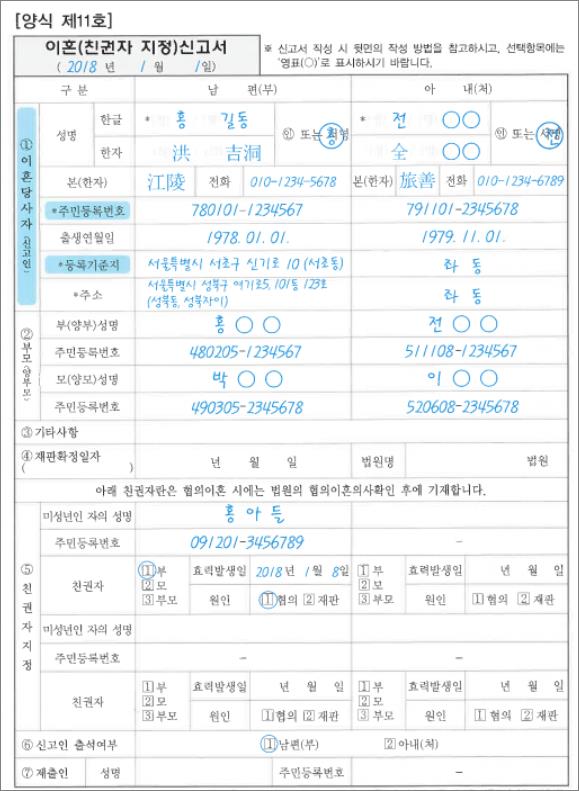 이혼-신고서-작성-예시