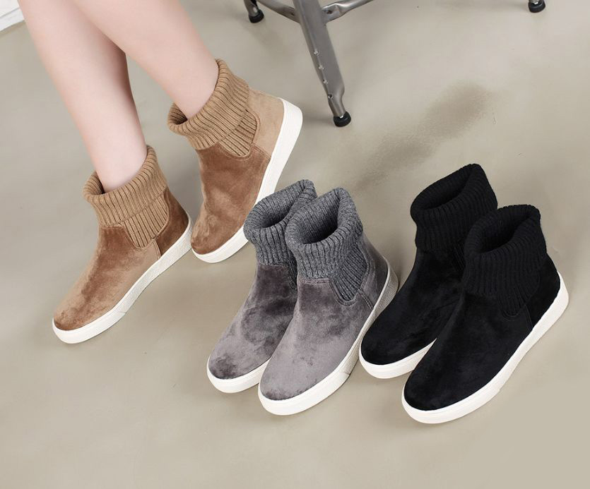  앵클니트 시보리 패브릭 3cm 앵클부츠 플랫워커