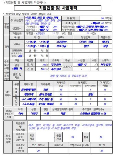 저신용 소상공인자금대출 사업계획서 예시